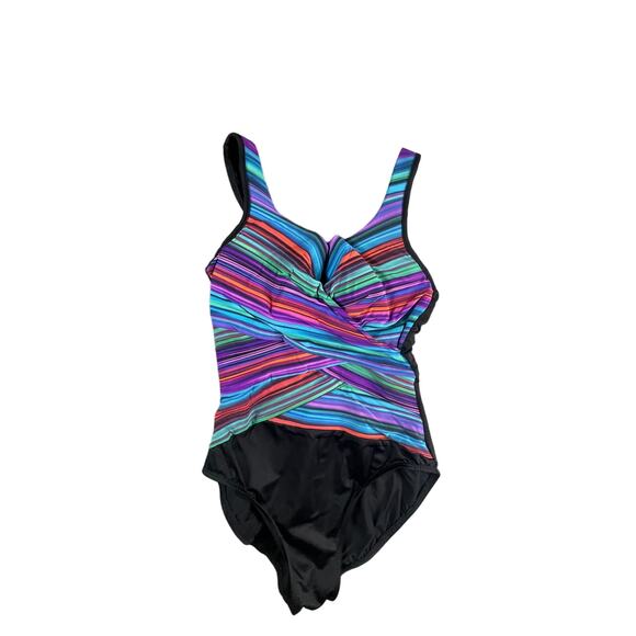 Miraclesuit Swimming Suit Small Multicolor One Piece Underwire Padded V Neck - Picture 1 of 7